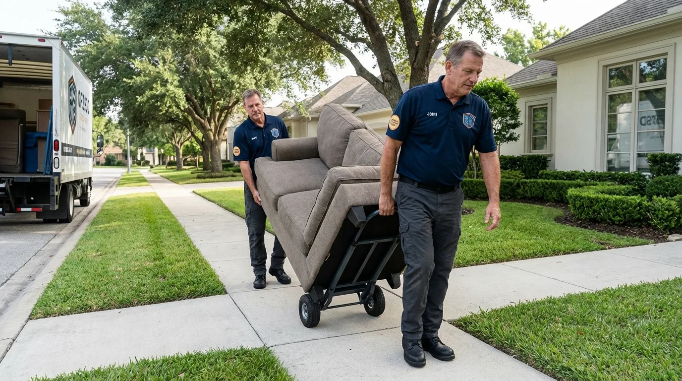 Local residential moving crew loading furniture in Slaton, TX
