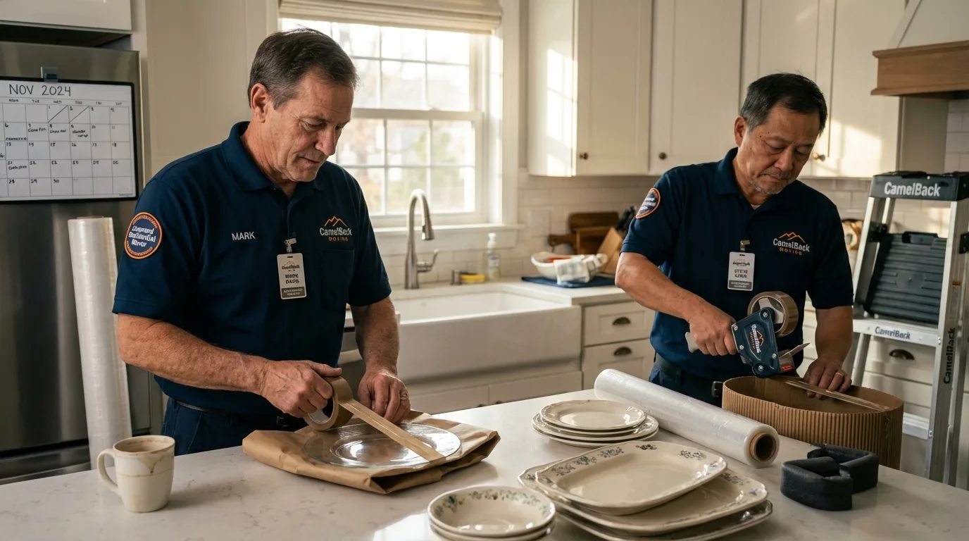Professional crew packing kitchen dishware in Slaton, TX